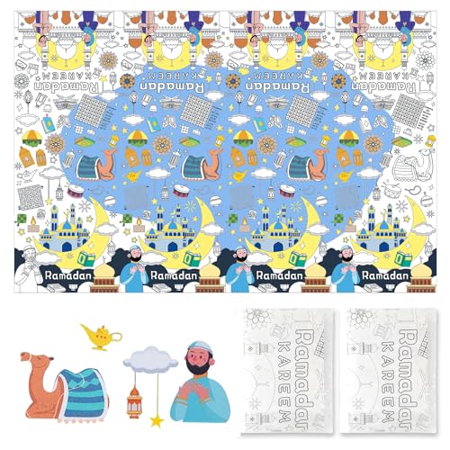 2 Stück Papier Tischdecke zum Ausmalen Ramadan Ausmaltischdecke Kinder Eid Mubarak Tischläufer 180 * 120 cm Ramadan Dekorationen für Ramadan Geschenk Kindergeburtstag Party von CHCAES