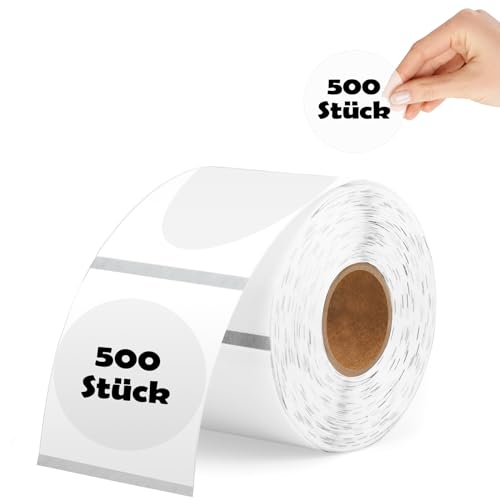 500 Stück Thermo Aufkleber Thermo Transparent Etiketten Selbstklebend Rund 50mm*50mm Thermo Etiketten Rolle für Nelko PL70e-bt Munbyn Thermo Etikettendrucker Thermo Papier von CHCAES