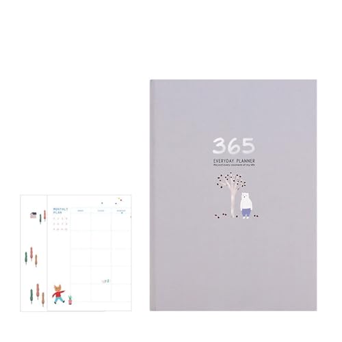 CHCWIS Inspirierende Notizbücher 2 stücke Täglichen/Monatlichen Planer Notebook Kawaii Kalender Tagebuch Journal Notizblock Zeitplan Buch Büro Schreibwaren Büro Zubehör(Grey) von CHCWIS