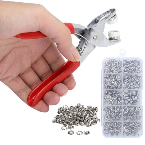 100 Stück Metall Edelstahl Druckknöpfe Knöpfe Kit, No-Sew Button Fasteners Studs mit Druckknöpfen für Stoff, 3/8 Zoll Fastener Zange (Snaps Zange und 100 Stück von Snaps) von CHEERLINK