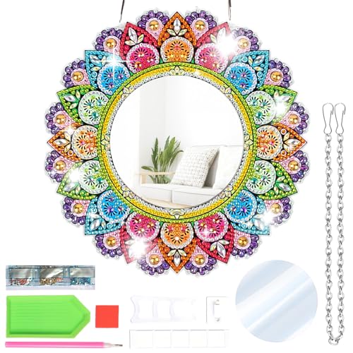 CHEERLINK Diamond Painting Spiegel als Mädchen Geschenke 7 8 9 10 11 12 Jahre, 5D Diamond Painting Mandala Makeup Spiegel Bastelset Kinder als Geschenk für Home Deko von CHEERLINK