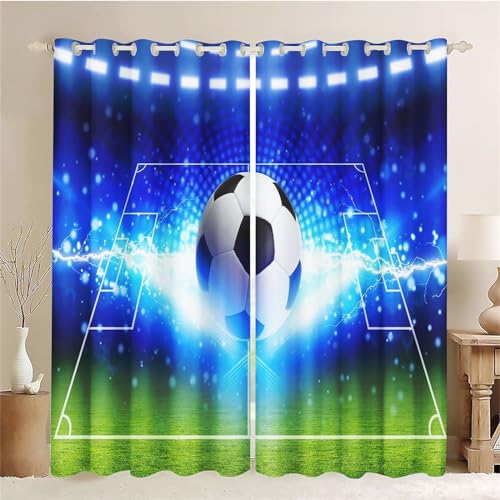 CHEFFS Fußball Vorhänge Blickdicht Verdunkelungsvorhang Fußbal Kinderzimmer, Sport Fußball Gardinen Verdunkelungsvorhänge Mit Ösen Jungen Sport Fußball Vorhänge (4, 183 x 160 cm(2X91X160cm)) von CHEFFS