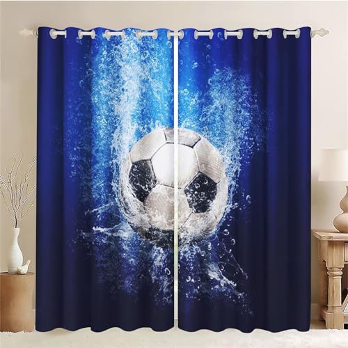 CHEFFS Fußball Vorhänge Blickdicht Verdunkelungsvorhang Fußbal Kinderzimmer, Sport Fußball Gardinen Verdunkelungsvorhänge Mit Ösen Jungen Sport Fußball Vorhänge (7, 280 x 245 cm(2X140X245cm)) von CHEFFS