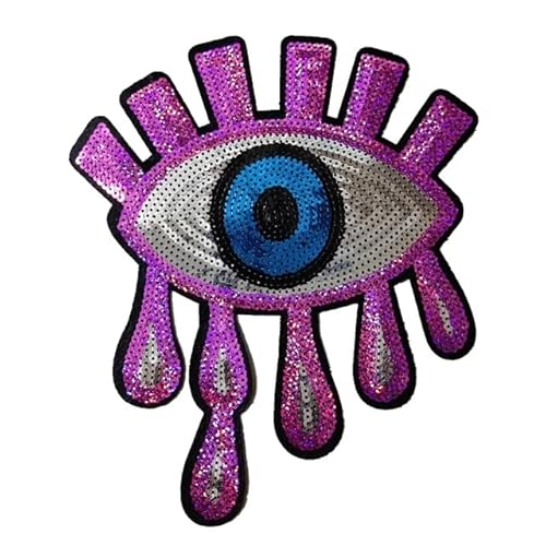 CHEFRU 4 Stück 31 * 34 cm große Evil Eye Pailletten-Patches, Augapfel-Patches zum Aufbügeln, blaues Auge, Abzeichen für Kleidung, DIY, handgefertigte Aufkleber, zum Aufbügeln, Aufnähen, Nähen von CHEFRU