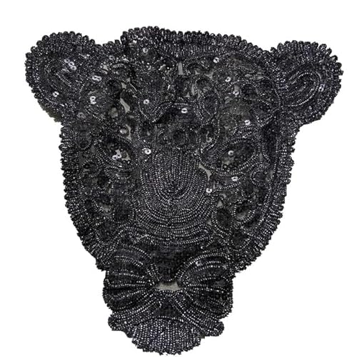 CHEFRU 5 Stücke 32 cm Schwarz Große Leoparden Kopf Pailletten Patch Abzeichen Form Stickerei Farbe Seil Patches Nähen Auf Kleidung Applique Perlen Abzeichen von CHEFRU