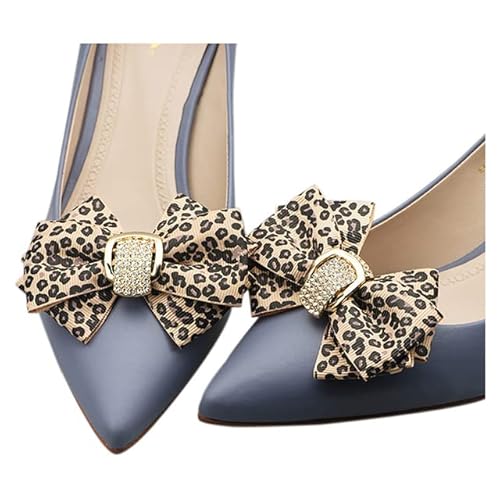 CHEFRU Hochzeits-Schuhclips, Leopardenmuster, Strasssteine, Schleife, Schuhdekoration, Hochzeit, Party, Absätze, Zubehör für Frauen und Mädchen, 2 Stück von CHEFRU