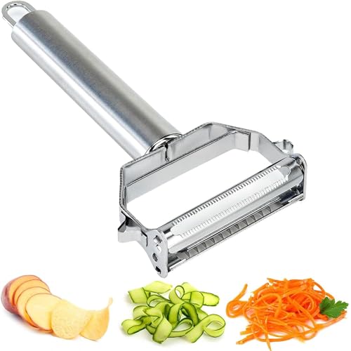 CHEFZOCO Multifunktionaler Schäler und Reibe 4 in 1, Schäler für die Küche, Universalschäler, Obst- und Gemüseschäler, feine Reibe, Julienne-Schneider, Sprossenextraktor, Edelstahl von CHEFZOCO