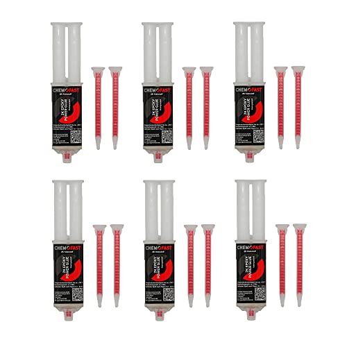 CHEMOFAST 2K Epoxy Power Glue, 2 Komponenten-Epoxidharz Kleber, Metall Stein Kunststoff, innen & außen, transparent, 6x25ml inkl. 12 Mischer von CHEMOFAST