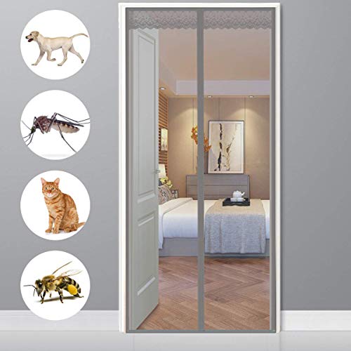 CHENG Fliegengitter Balkontür, Insektenschutz für türen 80x210cm, Magnetische Adsorption Magnet Fliegengitter Tür Insektenschutz für Türen/Patio/Windows, Grau von CHENG