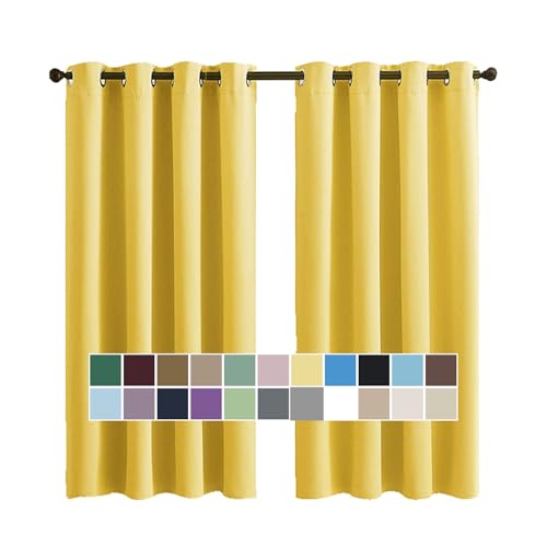 CHENG Weiche SchiebevorhäNge, Vorhang Modern, Verdunkelnd Hochwertige Qualität Kälteschutz, für Zimmer Küche Babyroom, 90x120cm(HöhexBreite), Gelb, 2er Set von CHENG