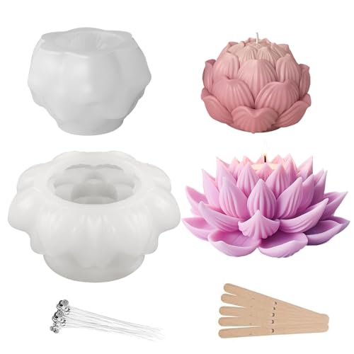 2 Stücke 3D Kerzenform Blume Seifen Form Kerze Silikonform Lotusblume Silikonformen Gießformen Silikon Kerzenformen zum Gießen Gießform Kerzen Set für DIY Aromatherapie Kerzen Handwerk Ornamente von CHENGCKJ