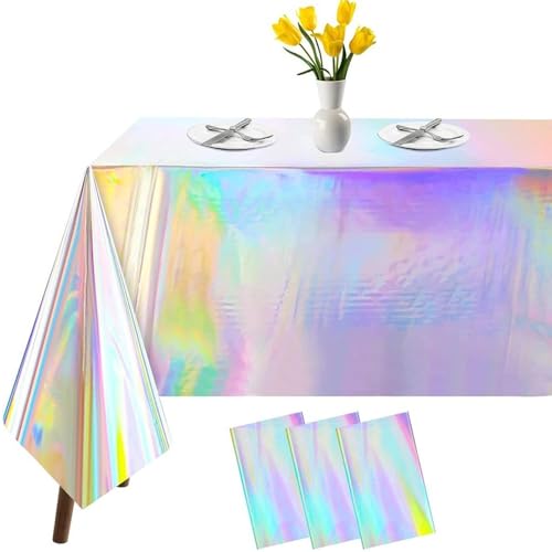 3 Stück Bunt Plastik Tischdecke Tischtuch Rechteck Laserholografische 137*274 Party Tischdecke Wasserabweisend Holografische Folie Tischdecke für Party Dekoration Geburtstag Grillparty Familientreffen von CHENGCKJ