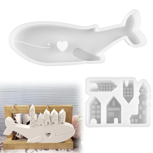 5 Stk Silikonformen Gießformen Häuser und 1Stk Silikonform Gießform Wal 3D Kerzenform mit Herz Silicone Molds Fisch Wal Häuser Formen für DIY Kunsthandwerk Kerzen Ornamenten Seifen und Schokolade von CHENGCKJ