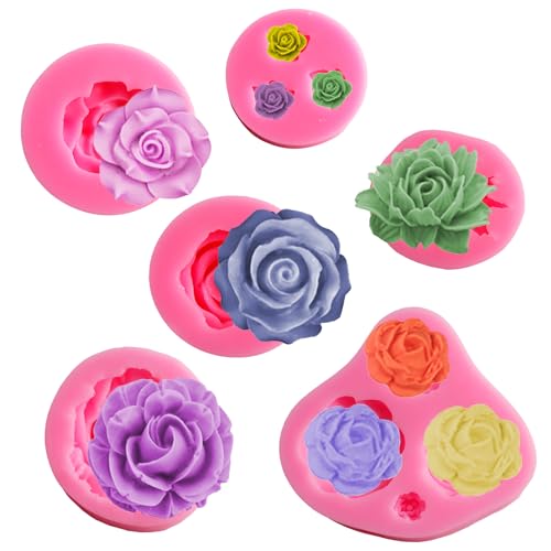 6 Stücke Silikonform Blume 3D Kerzen Silikonformen Gießformen Rose Silikon Backform Fondant Formen Seifen Form Geleeformen Silicone Molds Schokoladenform für selbstgemachte Wachskerzen, Seife, Kuchen von CHENGCKJ