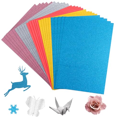 60 Blatt Glitzerpapier zum Basteln, A5 Bunt Glitzer Papier 250g/m² Glitzerkarton zum Basteln 5 Farben Bastelpapier Glitzer für DIY Weihnachten Dekoration, Scrapbooking, Grußkarten von CHENGCKJ