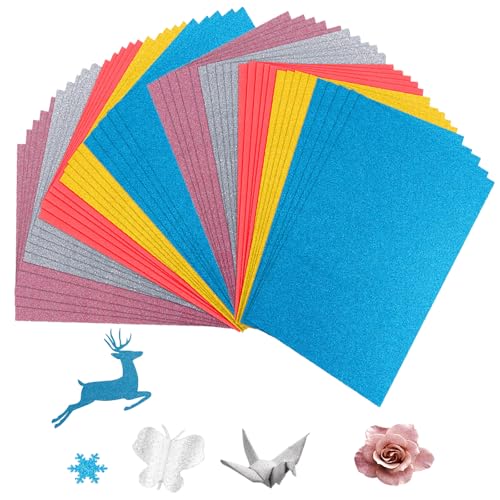 60 Blatt Glitzerpapier zum Basteln A5 Bunt Glitzer Papier 250g/m² Glitzerkarton zum Basteln 5 Farben Bastelpapier Glitzer für DIY Weihnachten Dekoration, Scrapbooking, Grußkarten von CHENGCKJ