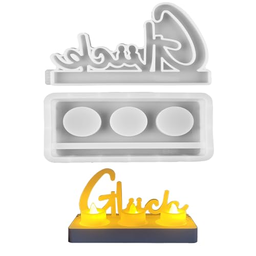 Glück Silikonformen Gießformen, Silikonform Kerzenhalter mit Base Gießform Kerzenhalter 3D Gießformen Glück Beton Gießform für DIY Kerzen Heimdekor (Glück) von CHENGCKJ