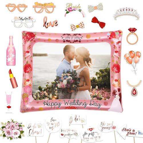 Hochzeit Fotobox Accessoires, 23 PCS Hochzeit Foto Requisiten mit Aufblasbarer Fotorahmen Hochzeit, Photo Booth Hochzeit für Hochzeit Junggesellinnenabschied Deko von CHENGCKJ