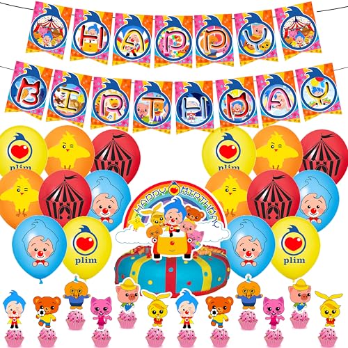 30PCS Clown Geburtstag Party Plim Dekorationsset Geburtstagsparty Dekorationen Clown Happy Birthday Banner Torteneinlage Cupcake Topper Kinderthemenparty Luftballons von CHENGLI