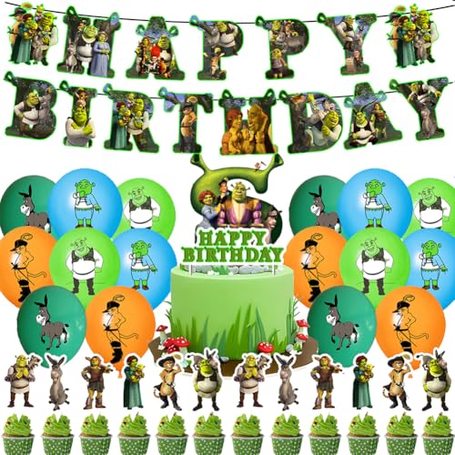 30PCS Monster Geburtstag Party Monster Dekorationsset Geburtstagsparty Dekorationen Monster Happy Birthday Banner Torteneinlage Cupcake Topper Kinderthemenparty Luftballons von CHENGLI