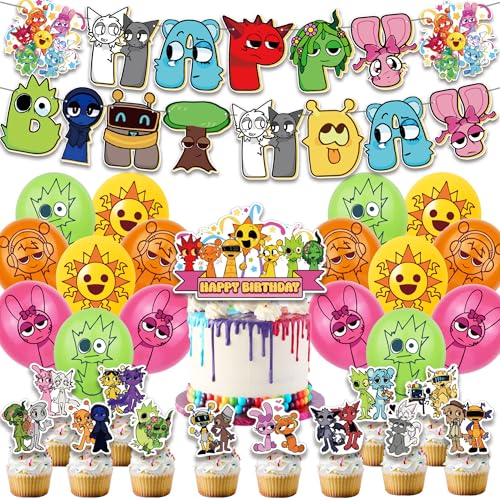 30PCS Sp-runki Geburtstag Party Sp-runki Dekorationsset Geburtstagsparty Dekorationen Sp-runki Happy Birthday Banner Torteneinlage Cupcake Topper Kinderthemenparty Luftballons von CHENGLI