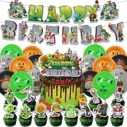 30PCS Zombie Geburtstag Party Zombie Dekorationsset Geburtstagsparty Dekorationen Zombie Happy Birthday Banner Torteneinlage Cupcake Topper Kinderthemenparty Luftballons von CHENGLI