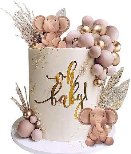 35 Stück Cake Toppers Rosa Elefant, Weizen Blätter Kuchen Dekoration, Schaumkugel Cupcake Topper für Baby Junge Mädchen Geburtstag Party Elefant Baby Dusche Kuchen Dekor - Rosa von CHENGLI