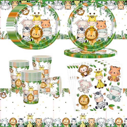 51PCS Dschungel Safari Partygeschirr Kindergeburtstag Set, Dschungel Safari Party Geschirr Dschungel Safari Geburtstag Deko, Dschungel Safari Kindergeburtstag Tischdeko Geburtstagsparty Zubehör von CHENGLI