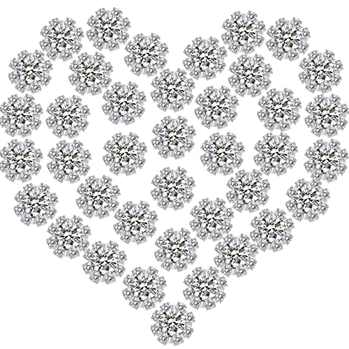 100 Packungen 10 mm Strass Verzierungen Flatback Blume Kristall Knopf Zubehör Silber Strass Knöpfe für DIY Schmuck Handwerk Herstellung Hochzeit Dekoration Brautstrauß Einladung Haarschmuck von CHENGU