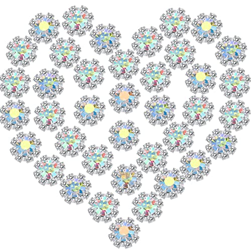 100 Stück 10 mm Strass-Verzierungen flache Rückseite Blume Kristall Knopf Zubehör Strass Knöpfe für DIY Schmuck Handwerk Hochzeit Dekor Braut Haarschmuck (Silber - Farbiger Strass) von CHENGU