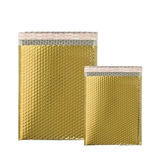 CHENJIAHAO Versandtaschen 50Pcs Holographische Mailer Silber Mailing Umschlag wasserdichte Kurier Tasche Gepolsterte Blase Umschläge Verpackung Tasche for Versand LuftpolsterumschläGe(Gold,15 * 20cm) von CHENJIAHAO