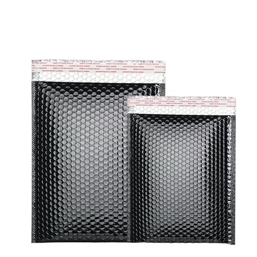 Versandtaschen 50Pcs Holographische Mailer Silber Mailing Umschlag Wasserdichte Kurier Tasche Gepolsterte Blase Umschläge Verpackung Tasche for Versand LuftpolsterumschläGe(Black,18*23cm) von CHENJIAHAO