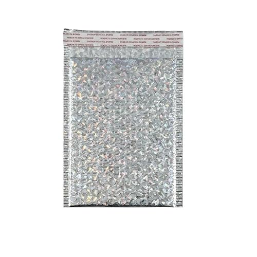 Versandtaschen 50Pcs Holographische Mailer Silber Mailing Umschlag Wasserdichte Kurier Tasche Gepolsterte Blase Umschläge Verpackung Tasche for Versand LuftpolsterumschläGe(Silvery,15*20cm) von CHENJIAHAO