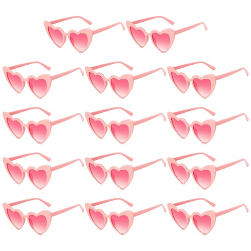 CHENKEE Vintage Herzförmige Sonnenbrille für Damen, 14 Stück Herz Sonnenbrille Retro Party Herz Partybrillen 70er Jahre Sonnenbrillen-Set Herzbrille für Geburtstagsparty, Hochzeit(Rosa) von CHENKEE