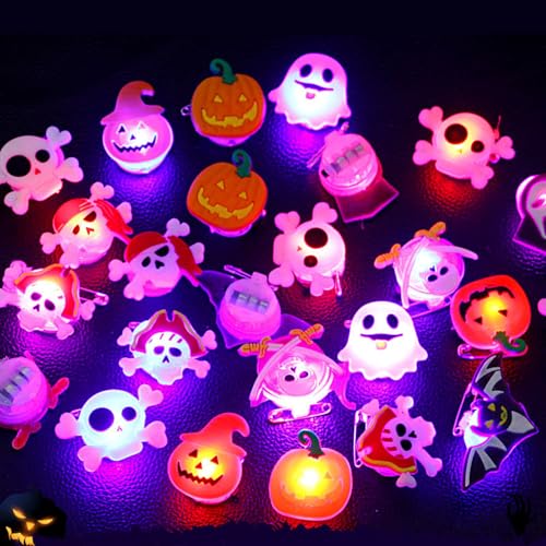 20 Stück Luminous Halloween Rings & Brooches, Leuchtende Halloween Ringe & Broschen, Halloween LED leuchtende Ringe für Kinder, Halloween Party leuchtende Spielzeug für Jungen Mädchen (Broschen) von CHENRI