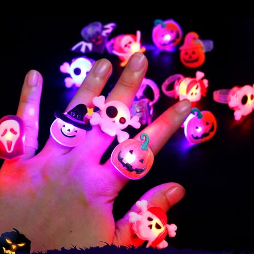 CHENRI 20 Stück Luminous Halloween Rings & Brooches, Leuchtende Halloween Ringe & Broschen, Halloween LED leuchtende Ringe für Kinder, Halloween Party leuchtende Spielzeug für Jungen Mädchen (Ringe) von CHENRI