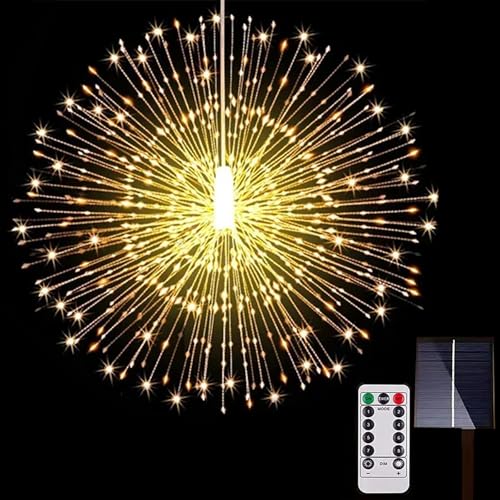 CHENRI Hängende Starburst-Lichterketten für Weihnachten, 120 LED Solar Leuchtkugel Weihnachten, Weihnachtsbeleuchtung Außen mit Fernbedienung, 8 Modi Feuerwerk Lichterkette für Innen Aussen (200 LED) von CHENRI