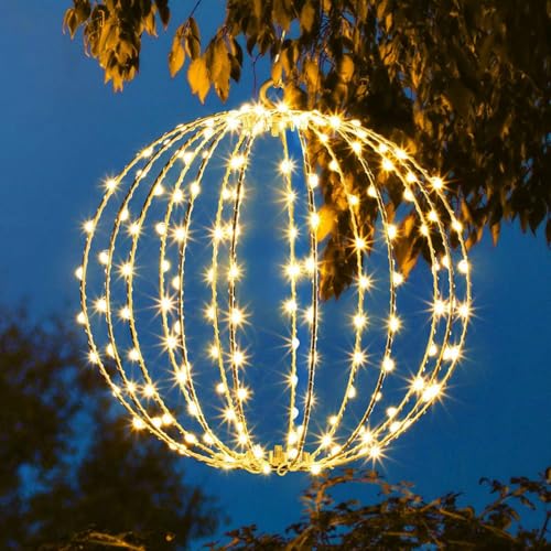 CHENRI Indoor Outdoor Light up Spheres, LED Weihnachtsbeleuchtung Außen, 30cm Hängende Kugel Lichter, Weihnachtsdeko Lichterkette Außen, LED Kugelleuchte für Party Garten Dekoration (Warm) von CHENRI