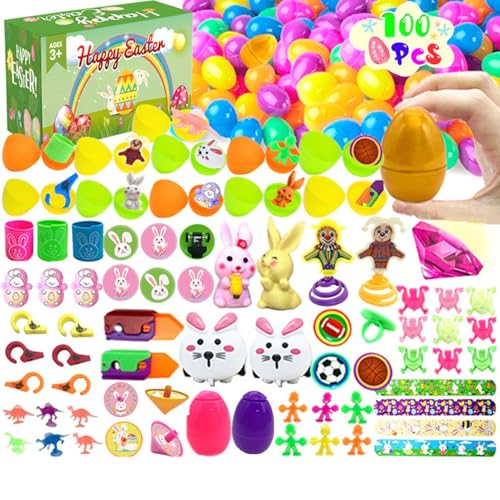 CHENRI Prefilled Easter Eggs with Toys, Vorgefüllte Ostereier mit Spielzeug, Gefüllte Ostereier, Osterei Füller für Ostern Party Favors, Ostereier Spielzeug für Kinder Jungen Mädchen (100pcs) von CHENRI