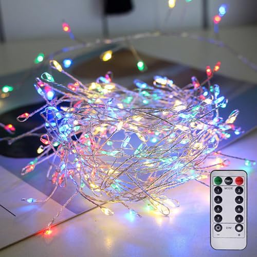 Copper Wire Firecracker Light String, Kupferdraht Feuerwerk Lichterkette, 6M LED Kupferdraht Cluster Lichter, Lichterkette Weihnachtsbaum mit Fernbedienung, Lichterkette für Weihnachtsdekor (Farbe) von CHENRI