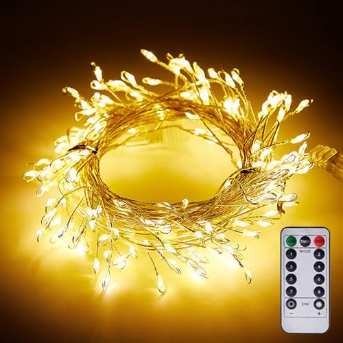 Copper Wire Firecracker Light String, Kupferdraht Feuerwerk Lichterkette, 6M LED Kupferdraht Cluster Lichter, Lichterkette Weihnachtsbaum mit Fernbedienung, Lichterkette für Weihnachtsdekor (Warm) von CHENRI