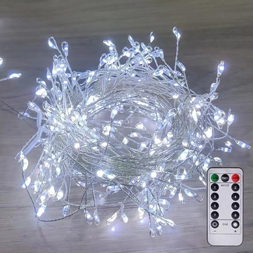 Copper Wire Firecracker Light String, Kupferdraht Feuerwerk Lichterkette, 6M LED Kupferdraht Cluster Lichter, Lichterkette Weihnachtsbaum mit Fernbedienung, Lichterkette für Weihnachtsdekor (Weiß) von CHENRI