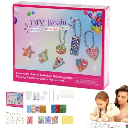 DIY Resin Pendant Kits for Child, 2025 Neue DIY handgemachte Kristall Epoxy-Anhänger, Mädchen Schmuckherstellung Kit, DIY Schmuck Armband Halsketten Making Kit, Bastelset Kinder für Mädchen von CHENRI