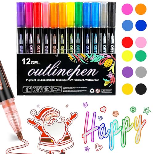 Farbige Lightstick Graffiti Textmarker-Stifte, Glitzerstifte Magische Stifte, Outline Stifte Marker Metallic Zauberstifte, Magische Stifte Glossy Magic Pens, Metallic Marker für Scrapbooking (12Farbe) von CHENRI