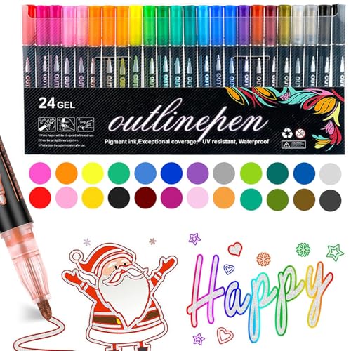 Farbige Lightstick Graffiti Textmarker-Stifte, Glitzerstifte Magische Stifte, Outline Stifte Marker Metallic Zauberstifte, Magische Stifte Glossy Magic Pens, Metallic Marker für Scrapbooking (24Farbe) von CHENRI