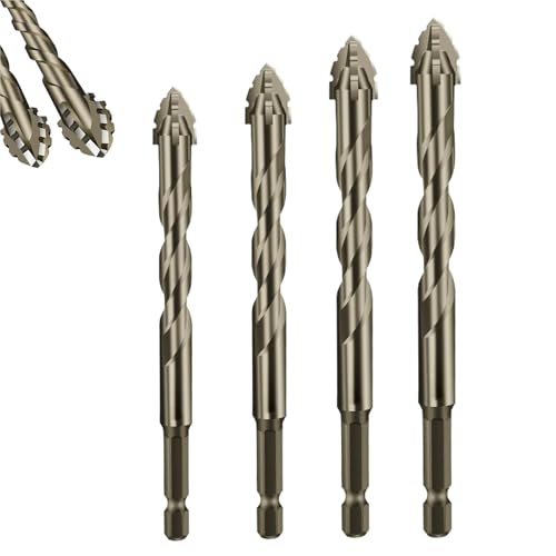 New Four-Flute Sawtooth Eccentric Drill Bit, Vierlippiger Sägezahn-Exzenter-Bohrer, Hochleistungs-Spiralbohrer-Set, Sechskantschaft Bohrer Set, Mehrzweck Bohrer für Metall, Holz (6/8/10/12) von CHENRI