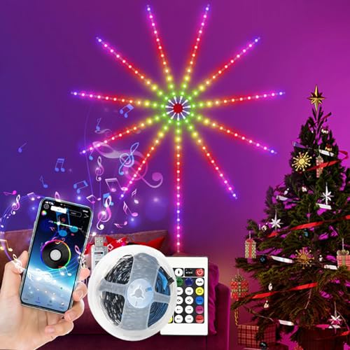 WiFi Bluetooth Smart Fireworks LED Light, Smart Feuerwerk LED-Lichter, LED Streifen Weihnachten Lichterkette, Flexible Led Lichterketten mit Fernbedienung & App-Steuerung für Schlafzimmer, Party Dekor von CHENRI