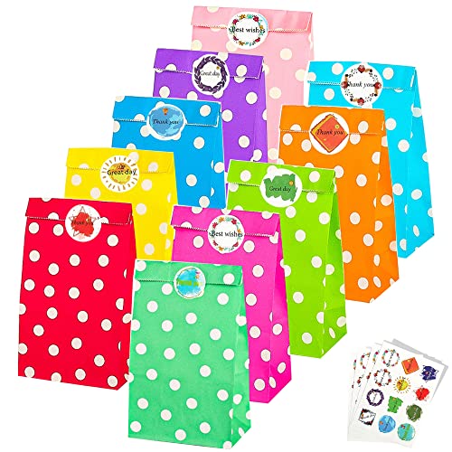 CHEPULA Papiertüten, 50 Stück Bunt Geschenktüten Kindergeburtstag mit 60 Aufkleber, Mitgebsel Tüten Kinder Papier Klein Gift Bag für Party, Geschenk, Geburtstag, Feiern von CHEPULA