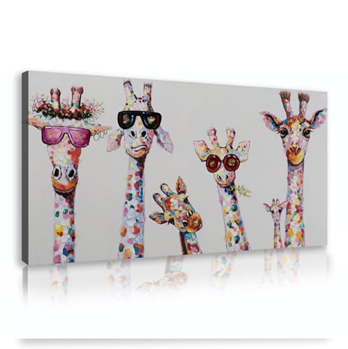 CHERHERART Große Leinwand Wandkunst niedliche Giraffe Familie Wandkunst Drucke für Wohnzimmer Dekor moderne Wanddekoration für Kinder Schlafzimmer Kinderzimmer 60x120cm Innenrahmen von CHERHERART