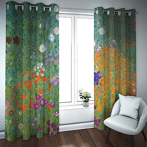 CHERHERART Gustav Klimt Kunst Verdunkelungsvorhänge & Vorhänge für das Wohnzimmer Zarte Blumenvorhänge für Schlafzimmerdekoration Künstler Fensterbehandlungen 1 Paar B132xH160 von CHERHERART